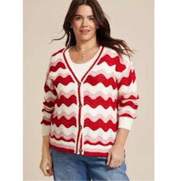 Maurices Sweaters - Maurices Wavy Striped Knit Cardigan Size 2XL